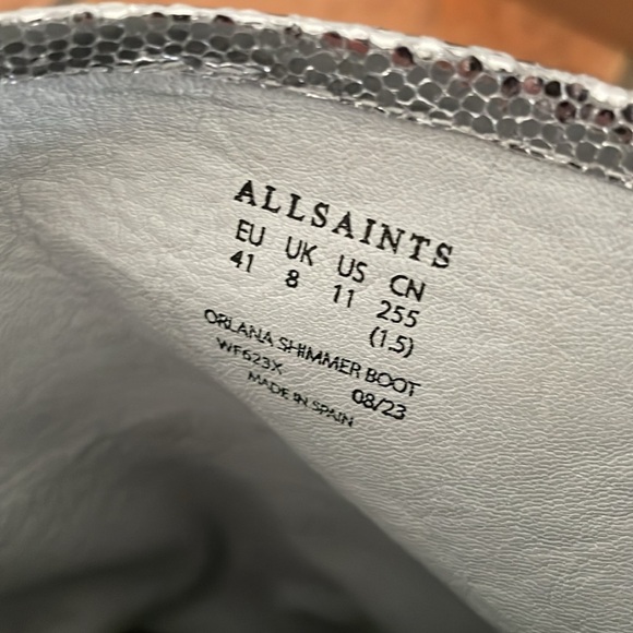 ALL SAINTS Orleana Metallic Silver Leather Stiletto Bootie Size 11 MSRP$349 - Picture 7 of 11